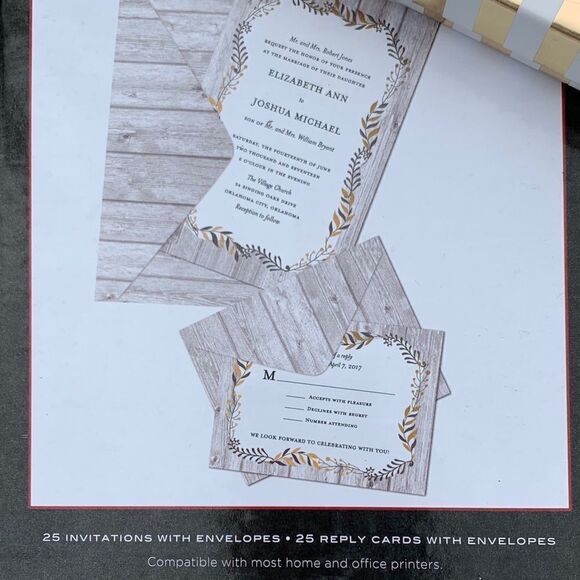 Diy Wedding Invitations & RSVP CardSet gold foil NEW - Picture 1 of 5